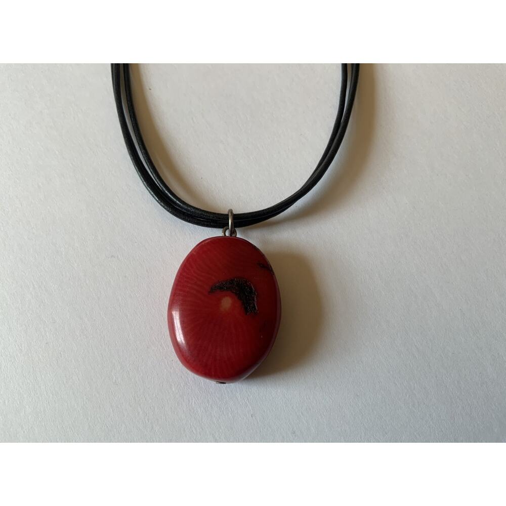 Red Natural Stone Pendant Necklace Black Cord from Santorini Greece - Picture 2 of 6